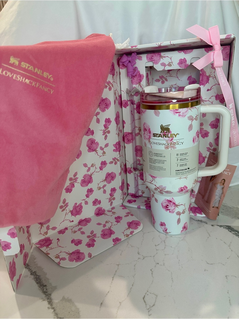 Stanley x LoveShackFancy Rose Quencher Gift Set 40oz NIB